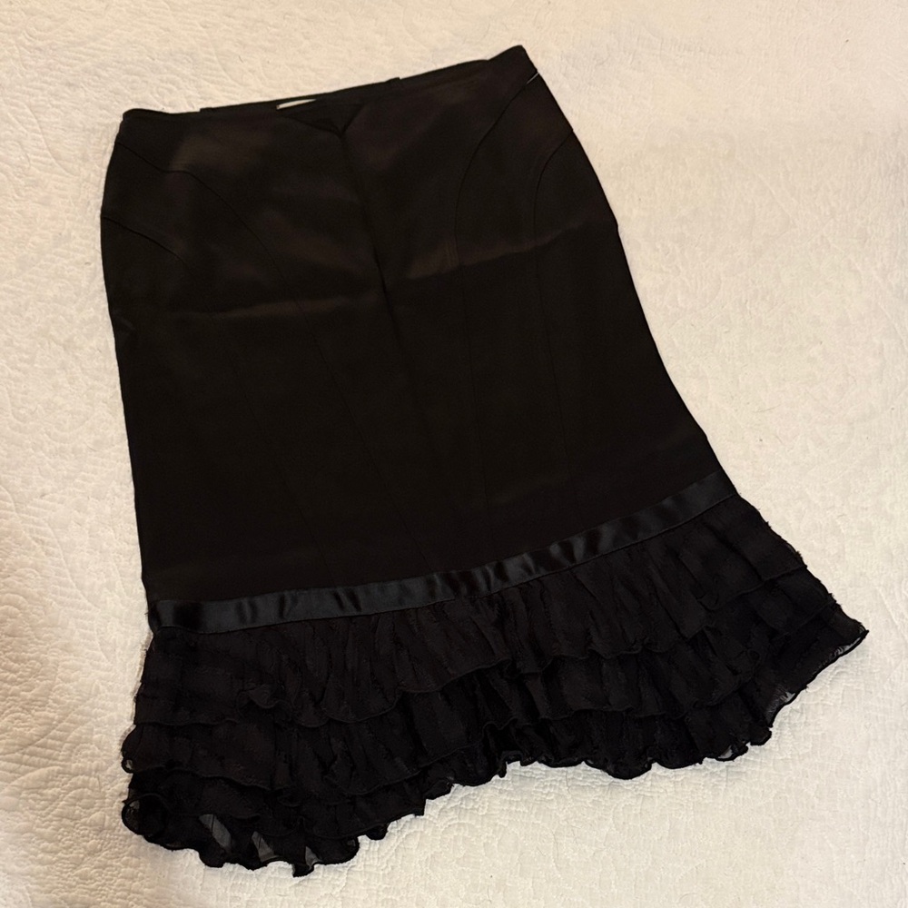 Blumarine Black Silk Midi Skirt with Ruffled Hem